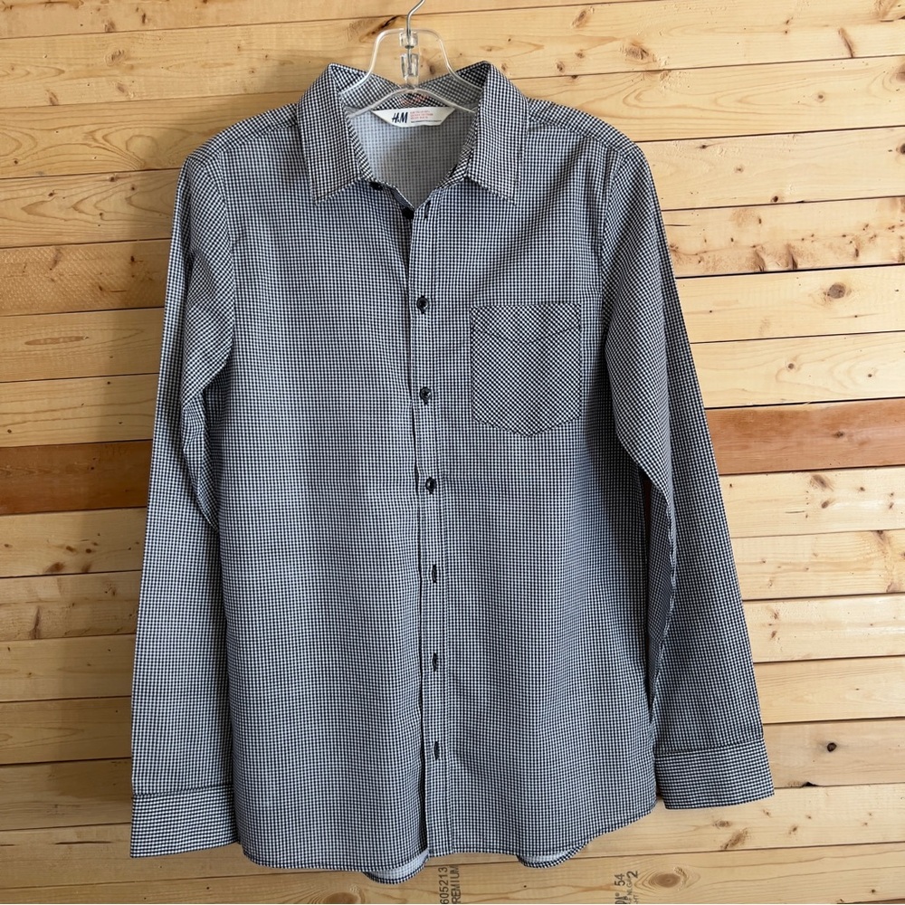 H&M Children Black & White Plaid Button Up Long Sleeve Shirt kids size 14Y+ (14)